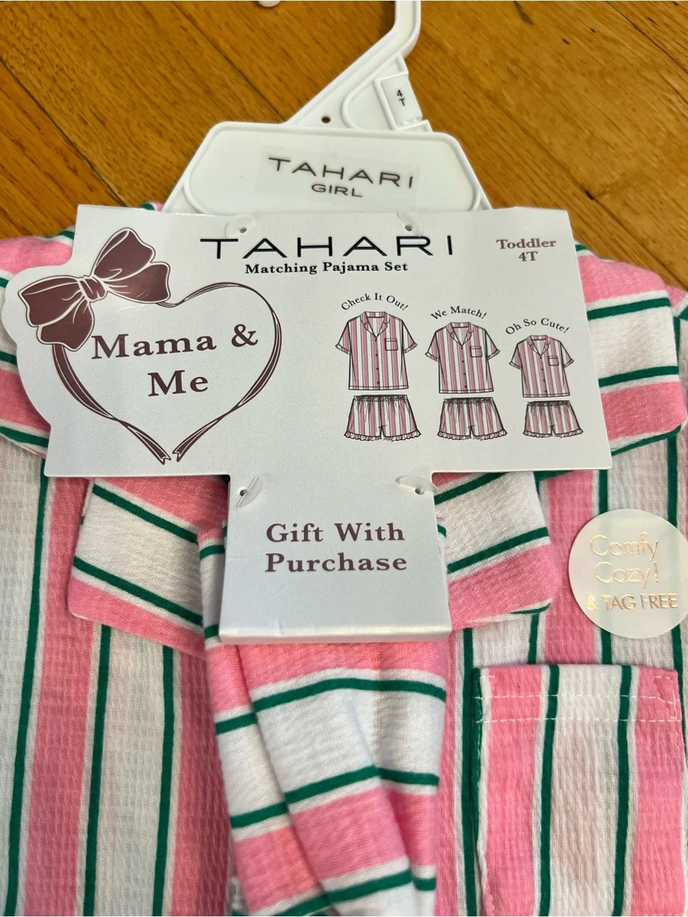 Tahari Kids Pink Stripe Pajama Set with headband Mama & Me